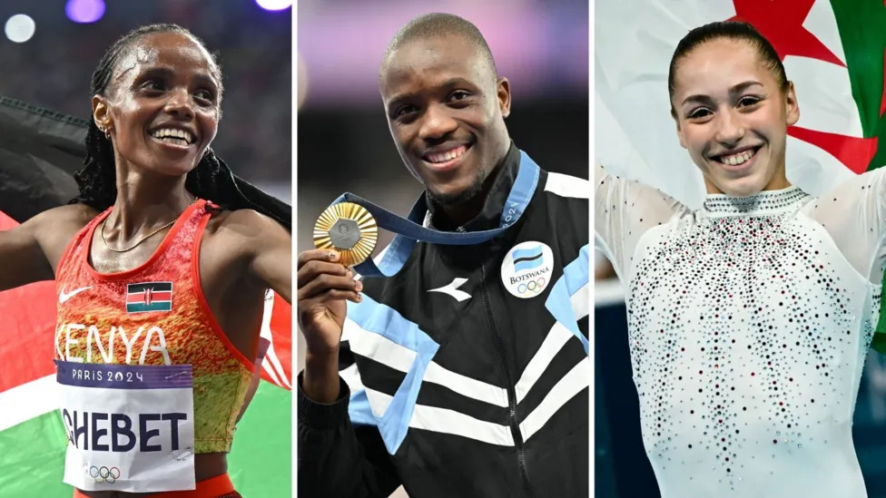 Kenyan long-distance runner Beatrice Chebet, Botswanan sprinter Letsile Tebogo and Algerian gymnast Kaylia Nemour all won gold at Paris 2024 (Image obtained at bbc.com)