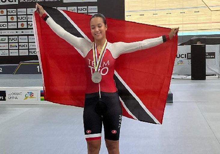 GRATEFUL TO COACH: Makaira Wallace yesterday. —Photo courtesy Trinidad and Tobago Cycling Federation (Image obtained at trinidadexpress.com)