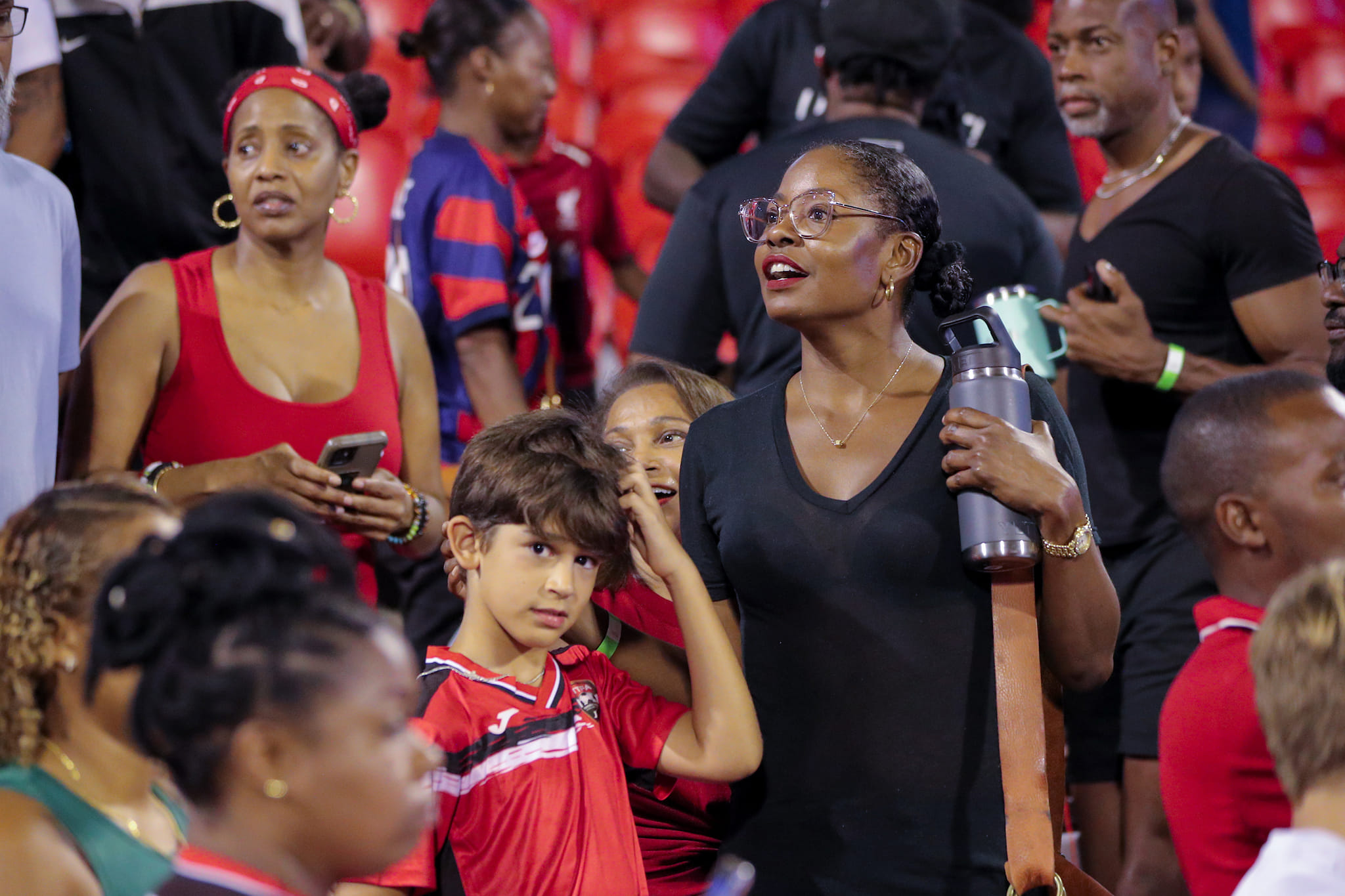 Former Miss Universe Wendy Fitzwilliam at the T&T U20 match against Dominica on Sunday at the Hasely Crawford Stadium. Her son, Ailan Panton, is the national team's goalkeeper. (Photo credit - TTFA Media) (Image obtained at tt.loopnews.com)